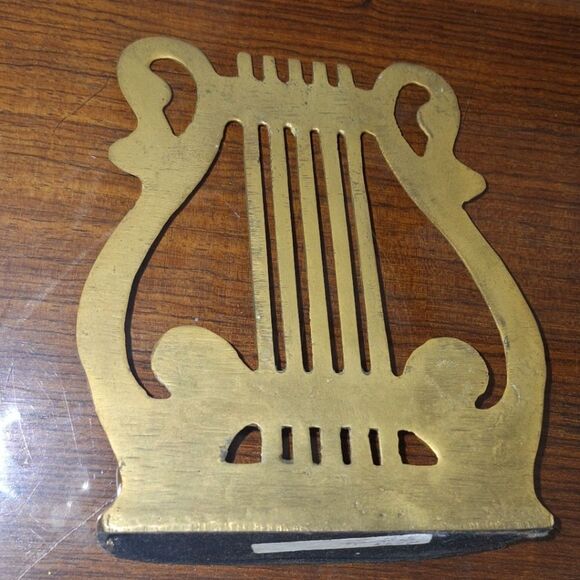 Brass‎ Musical Lyre Harp Bookend Musician Mid Century MCM Vintage Patina ONE - Picture 12 of 14